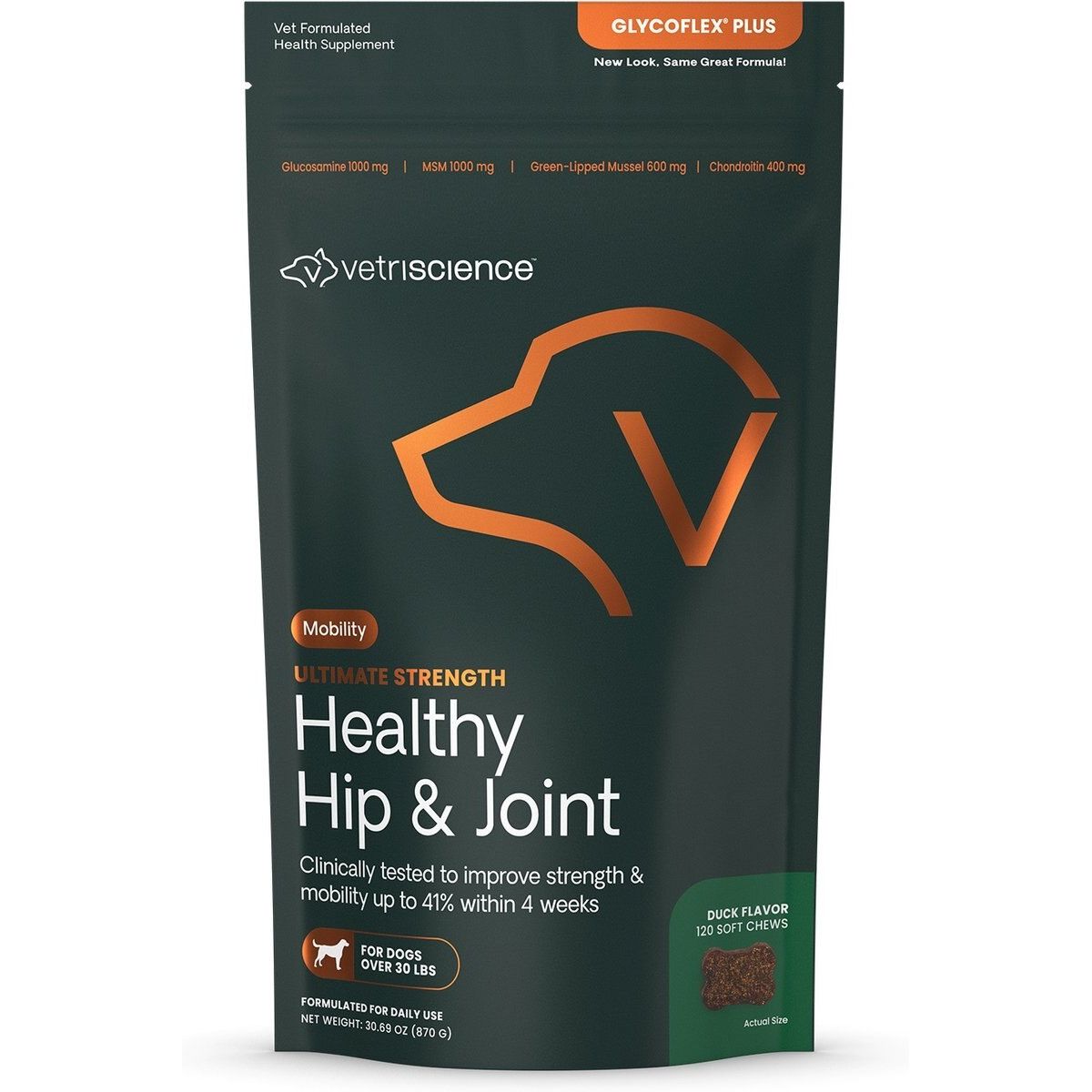 GlycoFlex Plus Ultimate Strength Hip & Joint Chews with Gluc, sabor Pato. 120 chews.