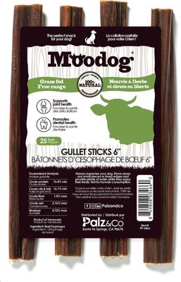Palitos de garganta de res Moodog de 6 pulgadas, 25 golosinas para perros
