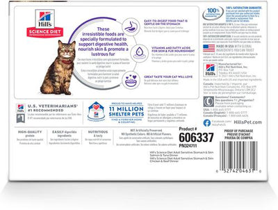 Adult Sensitive Stomach & Sensitive Skin Chicken & Beef, Salmon & Tuna Variety Pack Wet Cat Food, 2.8-oz pouch, 12 count