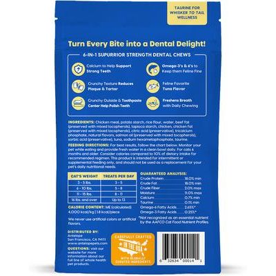 Kiss Me-Ow - Masticables dentales fortalecedores de atún para gatos, crujientes premios, bolsa de 85 g