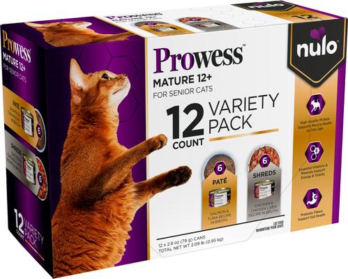 Prowess Mature 12+ Chicken & Chicken Liver Shreds in Broth Senior Wet Cat Food, 2.8-oz can, case of 4