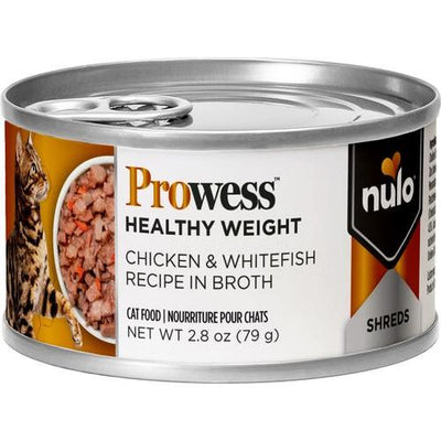 Nulo, Prowess Healthy Weight Chicken & Whitefish Shreds, Pollo + Pescado Blanco para Control de Peso, Gatos Adultos, 79 g × 4 / 12 latas