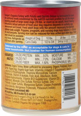 Comida enlatada para perros sin cereales Organics Turkey with Potato & Carrots Dinner, 12.5 oz (caja de 12)