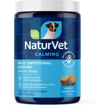 NaturVet, Daily Emotional Support, masticables calmantes con melatonina, pasiflora, magnesio y manzanilla para perros, sabor tocino ahumado, 120 unidades