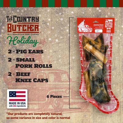 Christmas Stocking 6 Piece Variety Pack Dog Natural Chew Treats with Holiday header, 6.6-oz
