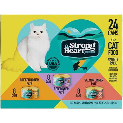 Alimento húmedo para gatos con pollo, ternera y salmón, paquete variado, 3 oz, caja de 24