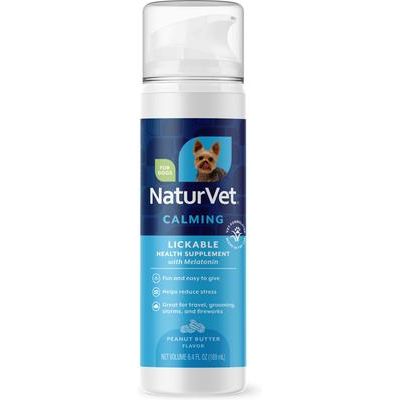 NaturVet, Calming Lickable, suplemento calmante con L-triptófano y melatonina para perros, sabor mantequilla de cacahuate, 189 ml