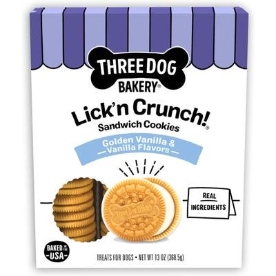 Galletas tipo sándwich de algarroba y mantequilla de cacahuete Lick'n Crunch para perros, caja de 13 oz
