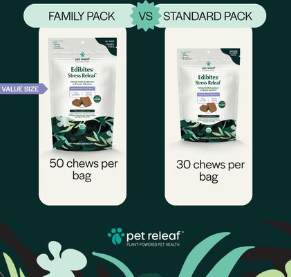 Edibites Stress Releaf Organic Peanut Butter & Carob Flavored Chew 6-mg Full Spectrum Hemp Extract Calming Supplement for Dogs, 50 count