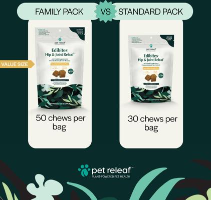 Edibites Hip & Joint Releaf Organic Peanut Butter & Banana Flavored Chew 6-mg Full Spectrum Hemp Extract Hip & Joint Supplement for Dogs, 50 count