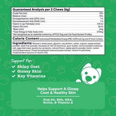 Skin & Coat Support Beef Flavor Chew Supplement for Dogs, 60 count