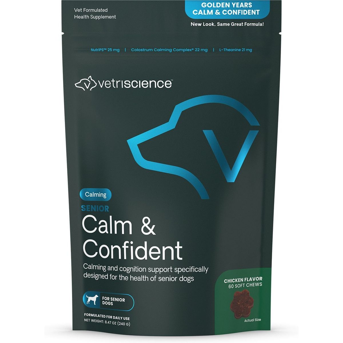Golden Years Senior Calm & Confident Thunderstorms Support Chews, sabor Pollo. 60 chews.