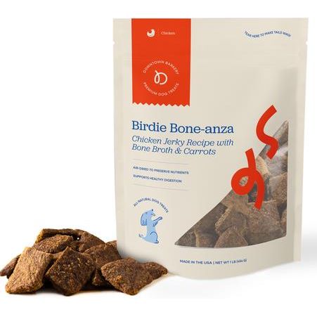 Premios para perros de cecina con alto contenido proteico de caldo de pollo y hueso, bolsa de 10 oz