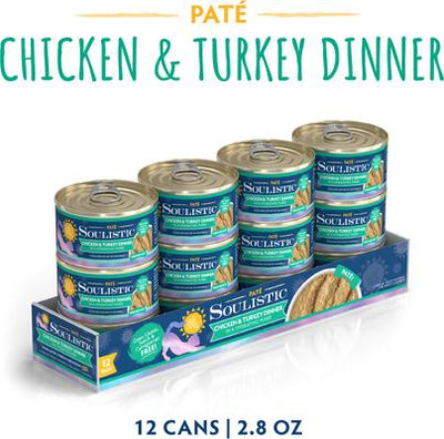 Comida húmeda para gatos Paté Chicken & Turkey Dinner en puré hidratante, lata de 2.8 oz, caja de 12