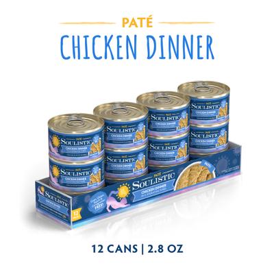 Comida húmeda para gatos Paté Chicken Dinner en puré hidratante, lata de 2.8 oz, caja de 12