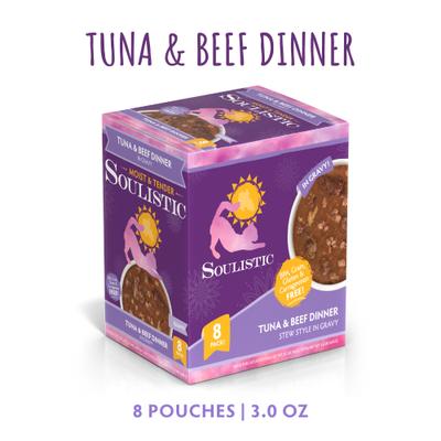 Comida húmeda para gatos Moist & Tender Tuna & Beef Dinner en salsa, bolsa de 3 oz, caja de 8