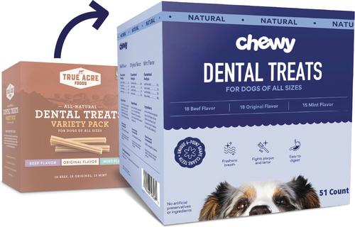 Bundle: Variety Pack - Chewy Natural Dental Chew Treats (FORMERLY TRUE ACRE FOODS): Peanut Butter, Original & Beef Flavors