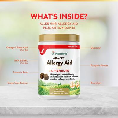 Bundle: NaturVet Aller 911 Allergy Aid Anti-Lick Paw Plus Aloe Vera Dog & Cat Spray, 8-oz bottle & NaturVet Aller-911 Allergy Aid Plus Antioxidants Cat & Dog Soft Chews, 180 count