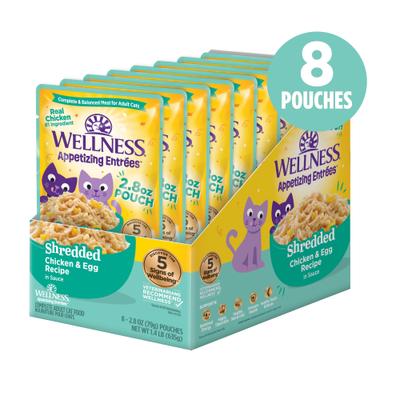 Comida húmeda para gatos Appetizing Entrees Chicken & Egg Shredded, bolsa de 2.8 oz, caja de 8
