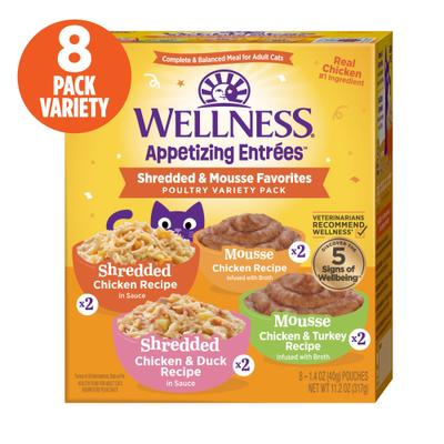 Appetizing Entrees Shredded Poultry Variety Pack Natural Grain-Free Mousse Wet Cat Food, 1.4-oz pouch, case of 8