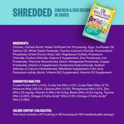 Appetizing Entrees Chicken & Egg Shredded Wet Cat Food, 2.8-oz pouch, case of 8