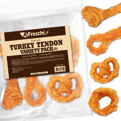Variety Pack Natural Turkey Tendon Dog Chew Treats, Medium: 10-oz bag