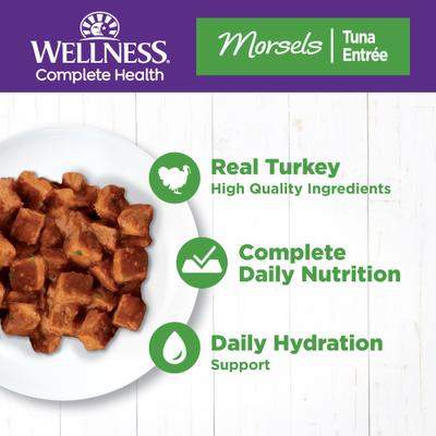Comida enlatada para gatos Complete Health Morsels Turkey Dinner Cubes en salsa rica, sin cereales, 5.5 oz, caja de 24
