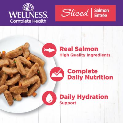 Comida enlatada para gatos Complete Health Sliced Salmon Entree sin cereales, 3 oz, caja de 24