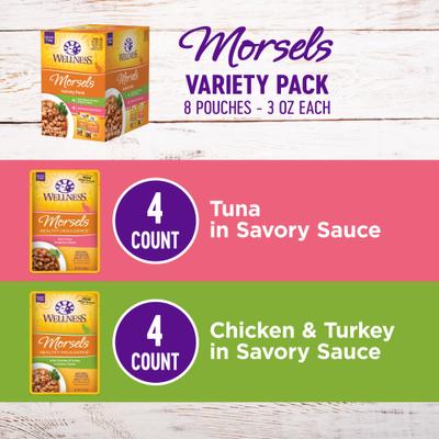 Comida para gatos Complete Health Healthy Indulgence Morsels, paquete variado sin cereales, 3 oz, caja de 32