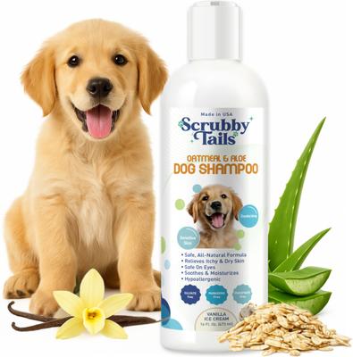 Champú para perros Scrubby Tails con aroma natural de avena y lavanda para aliviar la picazón en la piel, botella de 473 ml (16 onzas líquidas)