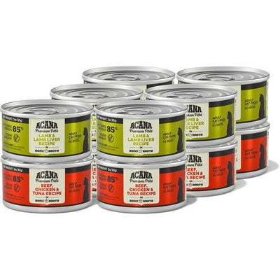 ACANA, Premium Paté en caldo de huesos, alimento húmedo para gatos adultos, varios sabores, 85 g × 24 / 155 g × 12 latas