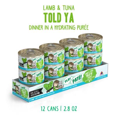 Comida húmeda para gatos Play Pate Lovers Lamb & Tuna Told Ya, lata de 2.8 oz, paquete de 12
