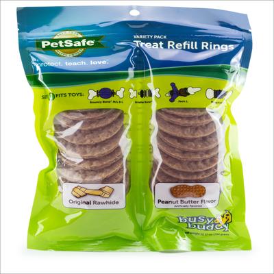 Busy Buddy Peanut Butter & Rawhide Variety Pack Refill Rings Dog Treat, 24 count, Medium