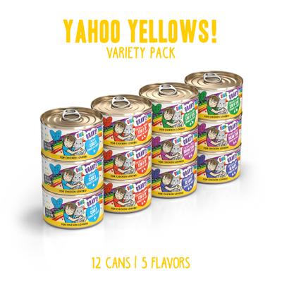 ¡Dios mío, el mejor amigo felino! ¡Amarillos! Paquete variado de comida húmeda sin cereales para gatos, lata de 75 g, caja de 12