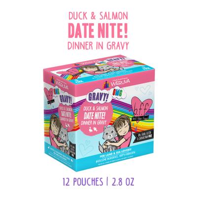 ¡Noche de citas! Comida para gatos sin cereales con pato y salmón en salsa, 75 g (paquete de 12)