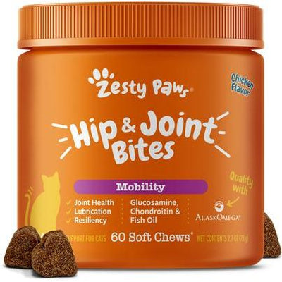 Hip and Joint Bites, Suplemento con Glucosamina, Apoyo Articular, sabor Pollo, Gatos. 60 chews