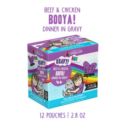 OMG Booya! Beef & Chicken Dinner in Gravy Grain-Free Cat Food Pouches, 2.8-oz, pack of 12