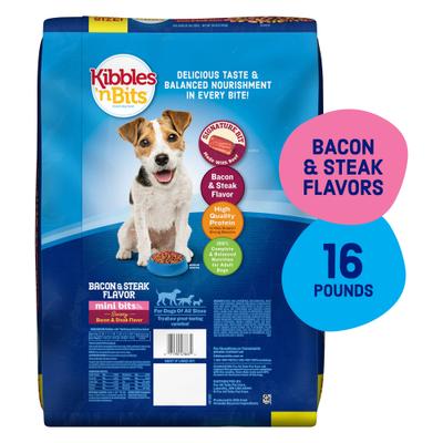 Alimento seco para perros de raza pequeña Mini Bits con sabor a tocino y bistec, bolsa de 16 lb