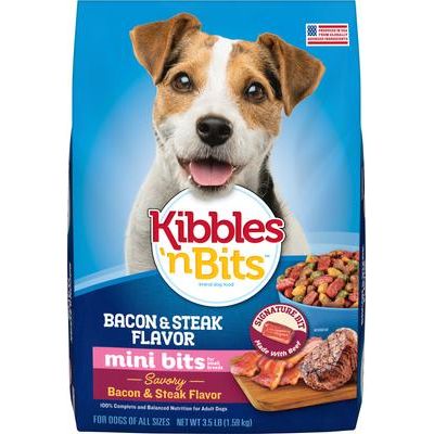 Alimento seco para perros de raza pequeña Mini Bits con sabor a tocino y bistec, bolsa de 16 lb