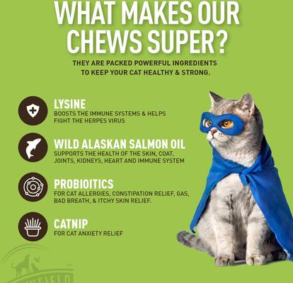 Super Chews with Probiotics, Lysine, Salmon Oil & Catnip Soft Chews Cat Supplement, 120 count