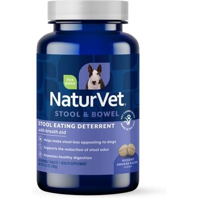 NaturVet, Stool Eating Deterrent Stool & Bowel, suplemento contra la coprofagia con yuca, perejil, enzimas y manzanilla para perros, 60 / 70 / 90 / 130 unidades