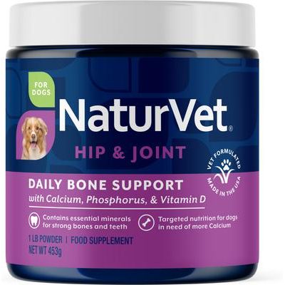 NaturVet, Daily Bone Support Powder, suplemento en polvo con calcio, fósforo y vitamina D3 para perros, 454 g