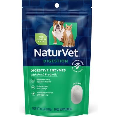 NaturVet, Digestive Enzymes, polvo con enzimas digestivas, probióticos y jengibre para perros y gatos, bolsa de 283 g