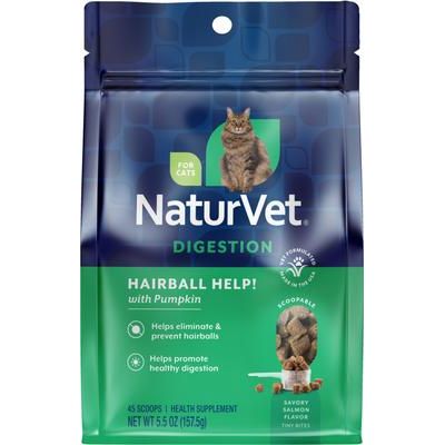 NaturVet, Hairball Help! Scoopable Tiny Bites, bocados con calabaza y fibra para bolas de pelo de gatos, sabor salmón, 156 g