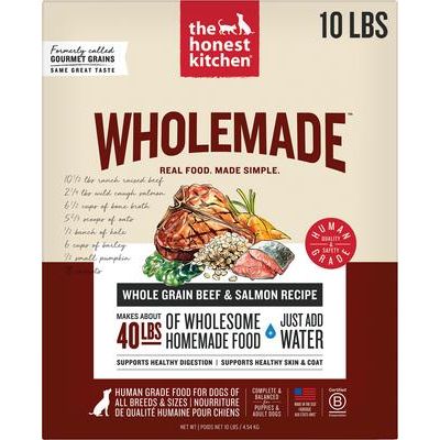 Alimento deshidratado para perros Wholemade de carne de res y salmón integral, caja de 4 lb