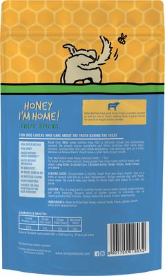 Palitos de callos con sabor a búfalo recubiertos de miel, golosinas masticables naturales para perros, bolsa de 5.29 oz