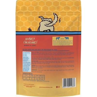 ¡Premios de Mango Jerky para perros sin cereales, con búfalo y mango recubiertos de miel natural, bolsa de 147 g!