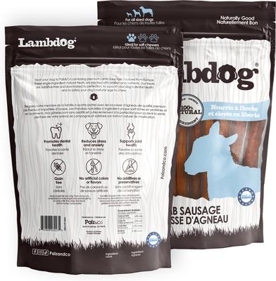 Golosinas de salchicha suave y masticable sin cereales Lambdog Lamb para perros, bolsa de 20 oz, 20 unidades