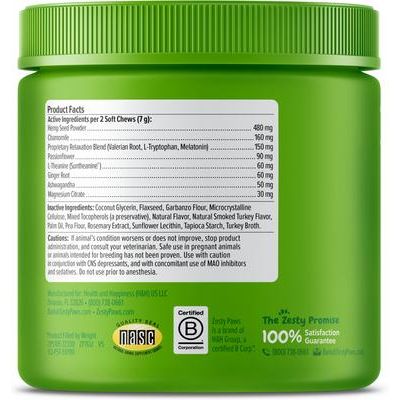 Hemp Elements Calming Bites, Suplemento de Hemp sabor Pavo, para Perro. 90 chews.