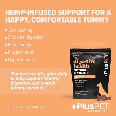 Broad Spectrum Hemp Apple Flavored Extract Soft Chew Digestive Health Supplement for Dogs, 30 count